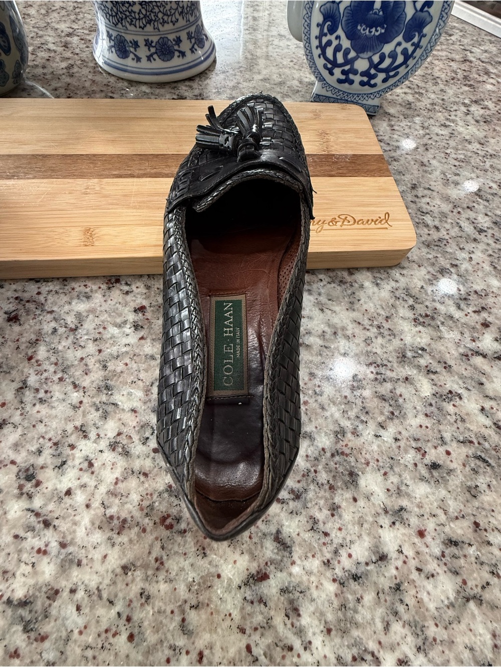 Cole Haan Black Woven Leather Tassel Slip-On Loafers - Picture 2 of 9